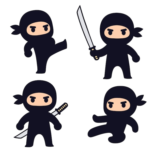 Conjunto de caracteres de ninja de dibujos animados lindo