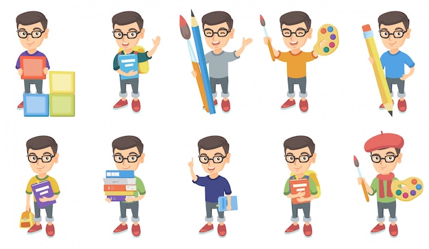 Conjunto de caracteres de niño pequeño caucásico