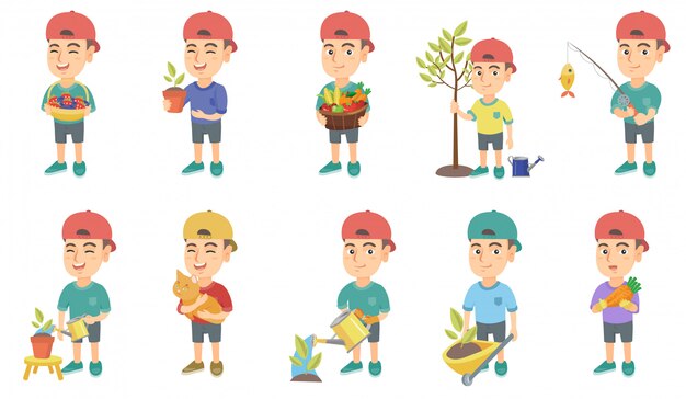 Conjunto de caracteres de niño pequeño caucásico