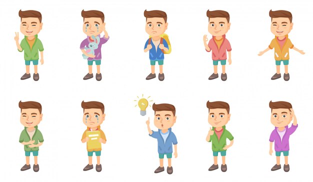 Conjunto de caracteres de niño pequeño caucásico