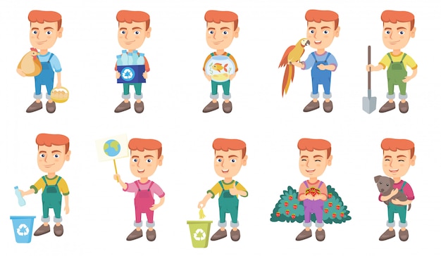 Conjunto de caracteres de niño pequeño caucásico