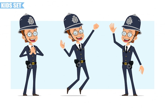 Conjunto de caracteres de niño de policía británico de dibujos animados