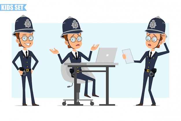 Conjunto de caracteres de niño de policía británico de dibujos animados