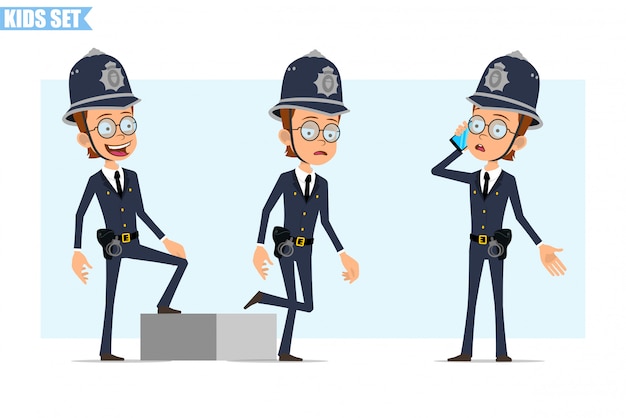 Conjunto de caracteres de niño de policía británico de dibujos animados