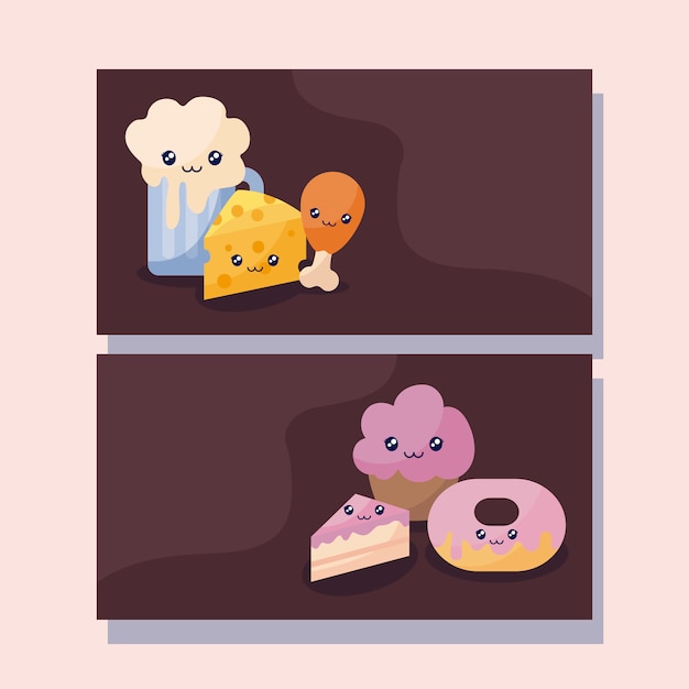 Conjunto de caracteres de panadería pastelería kawaii