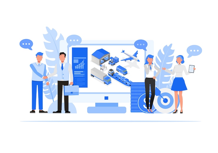 Vector conjunto de caracteres de personas de negocios. concepto de importación y exportación de negocios.
