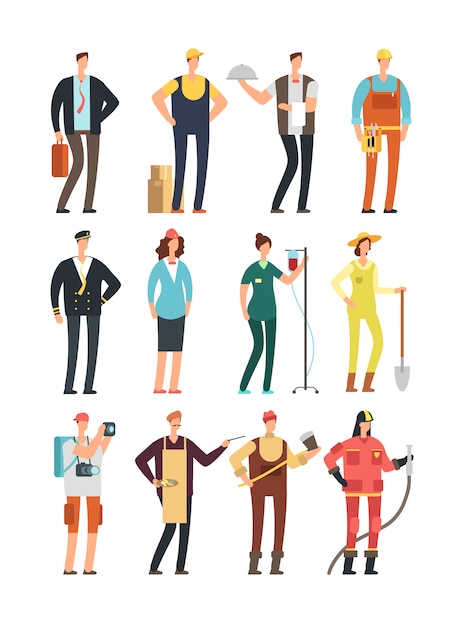 Conjunto de caracteres de personas profesionales en uniforme