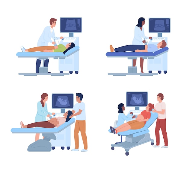 Conjunto de caracteres de vector de color semiplano de examen de ultrasonido