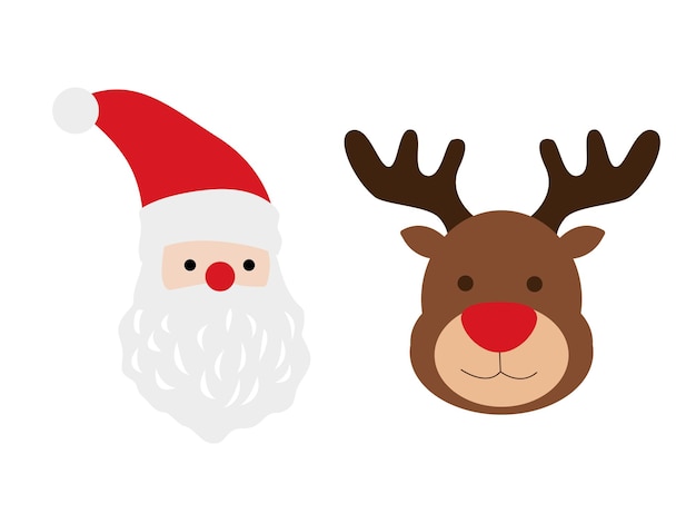 conjunto de caracteres vectoriales santa y ciervo ilustración plana invierno Año Nuevo Navidad