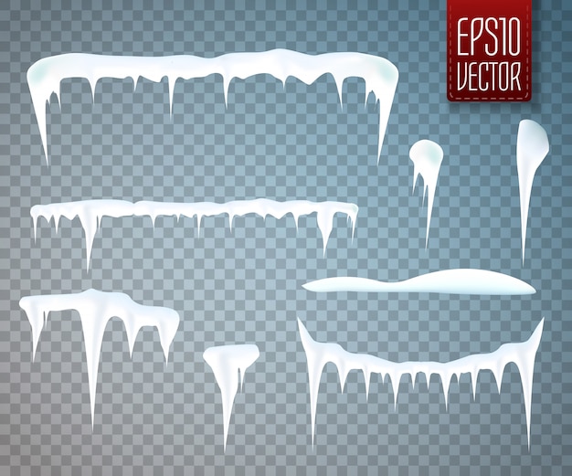 Conjunto de carámbanos de nieve aislado sobre fondo transparente. Ilustración vectorial