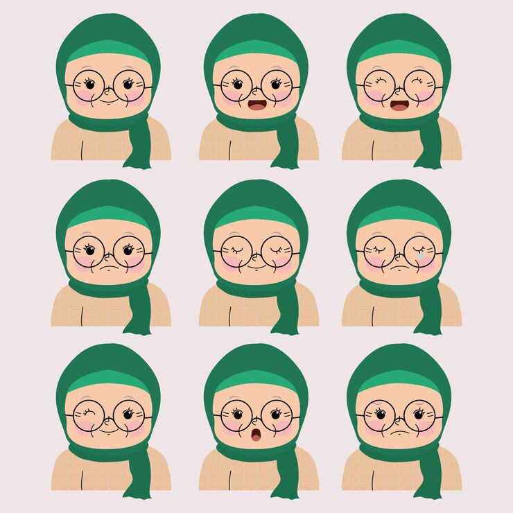 Vector conjunto de caras de la abuela hijab ilustración