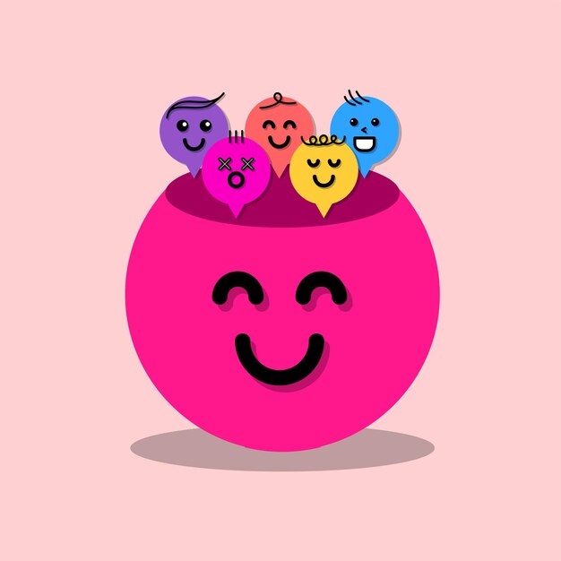 Conjunto de caras cómicas de sonrisa Dibujado a mano para niños Ilustración vectorial