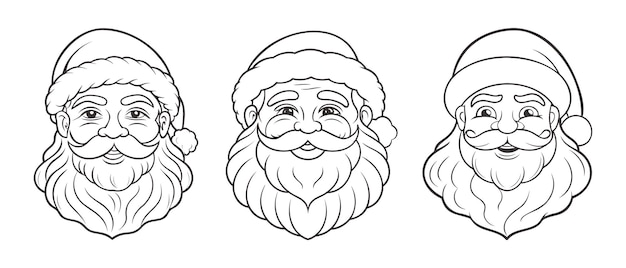 Conjunto de caras divertidas de Papá Noel dibujadas a mano Diseño para libros de colorear para niños Ilustración