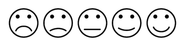 Conjunto de caras de emoción de calificación. Sonrisa y cara feliz. Establecer icono sonrisa emoji.