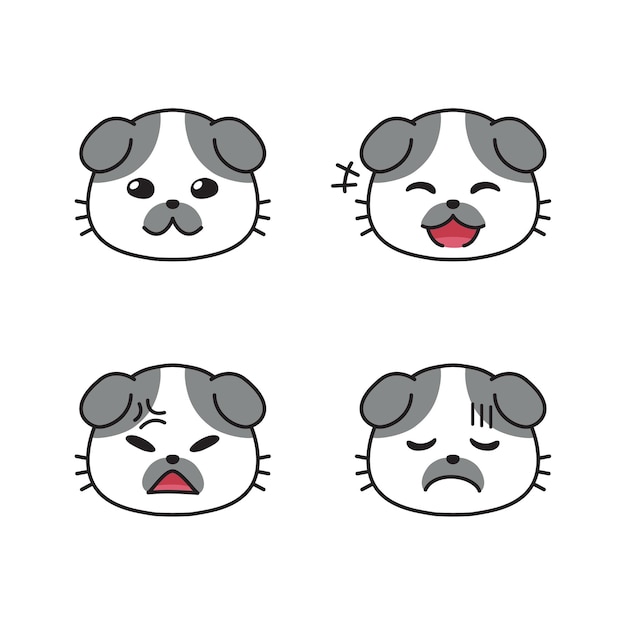 Conjunto de caras de gatos lindos que muestran diferentes emociones para el diseño.