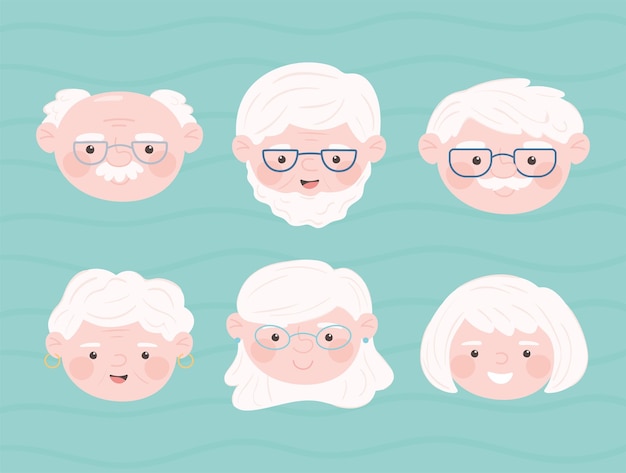 Conjunto de caras lindas personas mayores