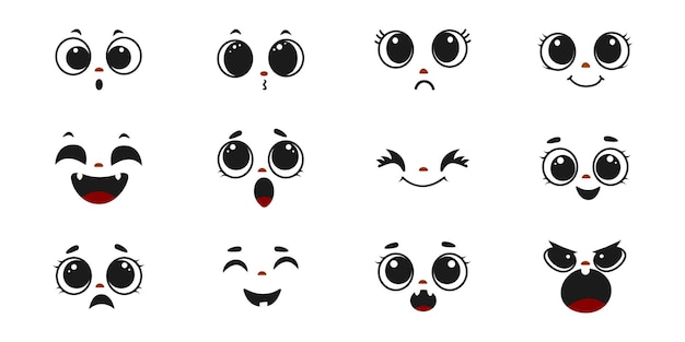 Vector conjunto de caras lindas vectoriales colección de caras con diferentes emociones ilustración vectorial aislada