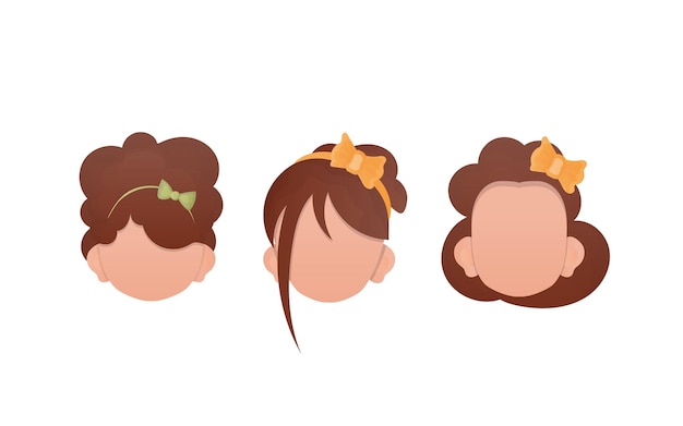 Conjunto de caras de niñas aisladas sobre fondo blanco Estilo de dibujos animados Ilustración vectorial