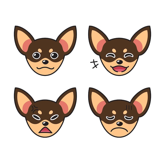 Conjunto de caras de perros chihuahua que muestran diferentes emociones para el diseño