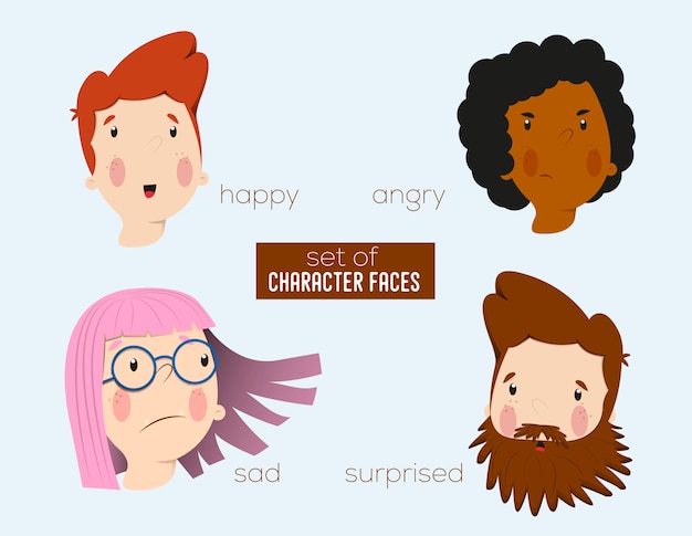 Vector conjunto de caras de personajes.