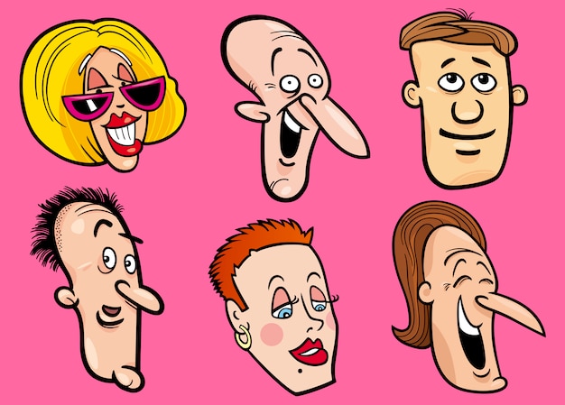 Vector conjunto de caras de personas felices