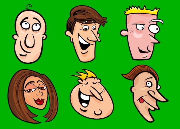 Vector conjunto de caras de personas felices