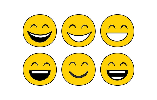 Vector un conjunto de caras sonrientes con diferentes expresiones.