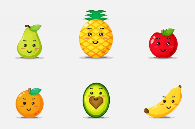 Conjunto de caras sonrientes lindas de frutas