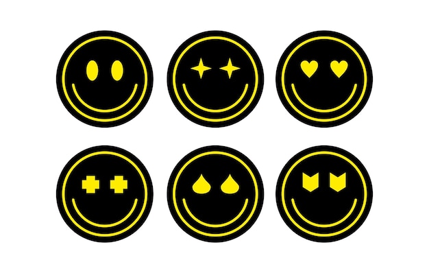 Un conjunto de caras sonrientes con ojos diferentes y formas diferentes.