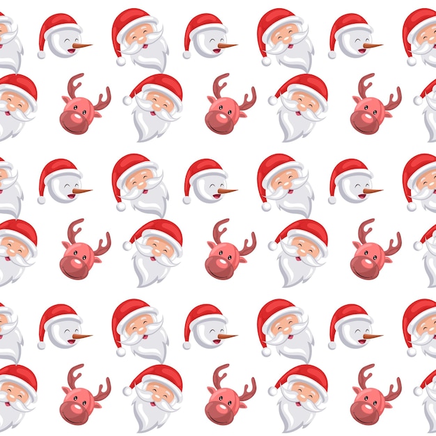 Conjunto de caras sonrientes de santa claus y renos navideños