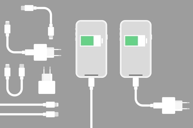 conjunto, de, cargador, iconos, carga, smartphone, vector, en, plano, diseño