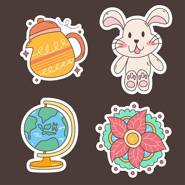 Vector conjunto, de, caricatura, kawaii, pegatina, garabato