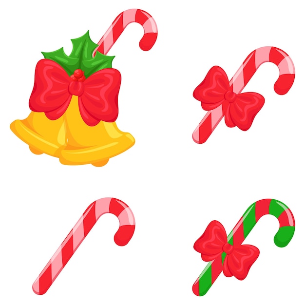 Conjunto de carnes dulces rojas que incluyen caramelo duro, caña de caramelo y piruleta Ilustración vectorial