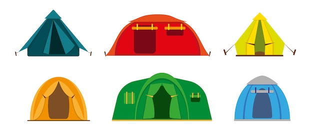Conjunto de carpas de campamento turístico aislado en blanco