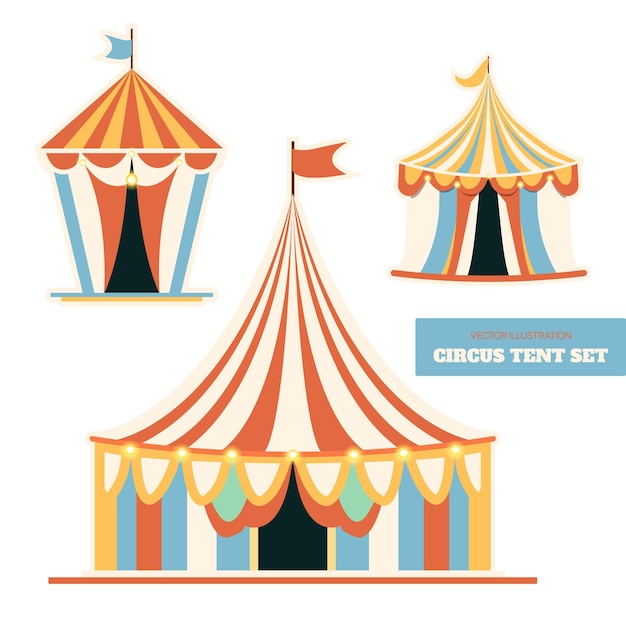 Conjunto de carpas de circo en colores retro Espectáculo de circo Circo Carpa de circo Vector