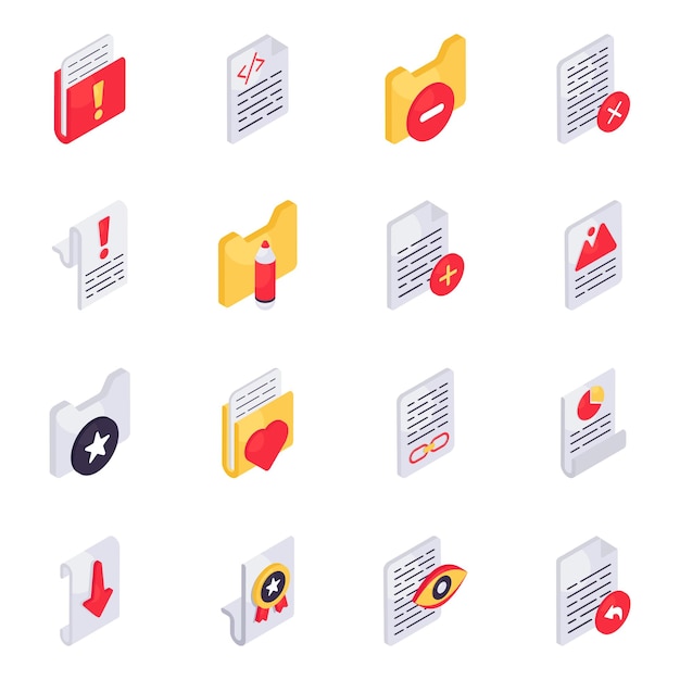 Conjunto de carpetas y archivos iconos isométricos