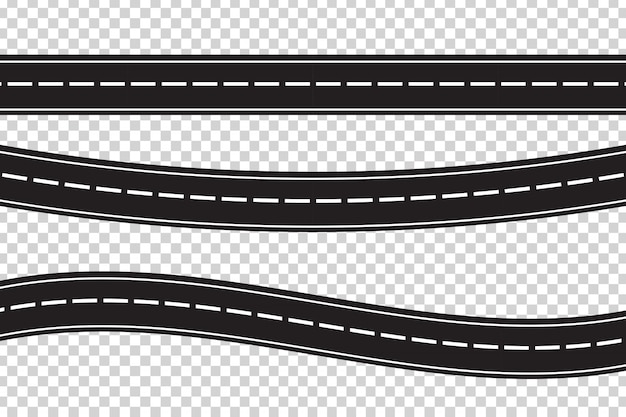 Conjunto de carreteras asfaltadas en el fondo transparente. concepto de logística, viaje, entrega y transporte.
