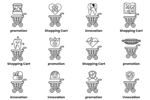 Un conjunto de carros de compras con diferentes iconos en ellos