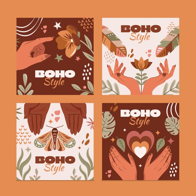 Conjunto de cartas dibujadas a mano al estilo boho
