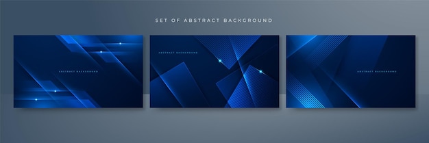 Conjunto de cartel de fondo azul abstracto con ilustración vectorial de red de tecnología dinámica