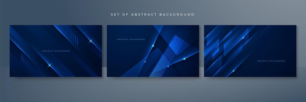 Conjunto de cartel de fondo azul abstracto con ilustración vectorial de red de tecnología dinámica