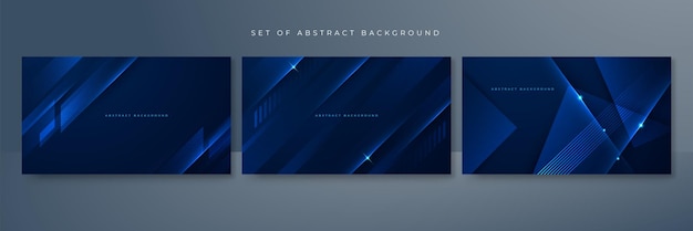 Conjunto de cartel de fondo azul abstracto con ilustración vectorial de red de tecnología dinámica