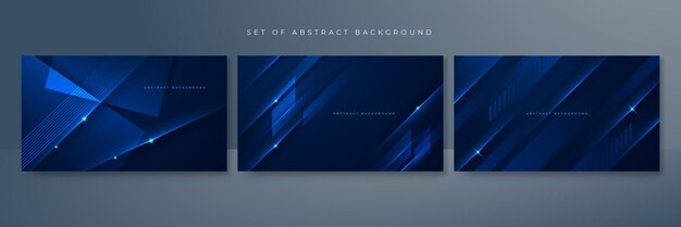 Conjunto de cartel de fondo azul abstracto con ilustración vectorial de red de tecnología dinámica