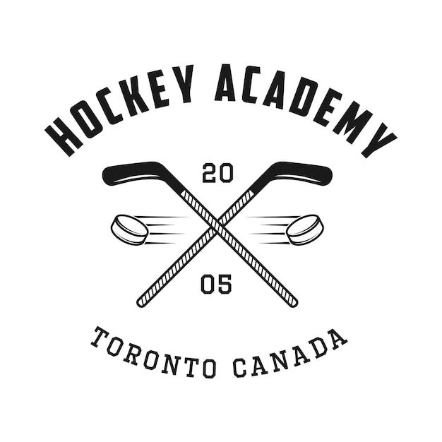 Conjunto de cartel de marca de etiqueta de logotipo de emblema de hockey de deporte de invierno retro vintage o impresión