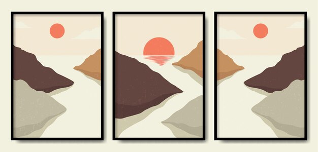 Conjunto de cartel de paisaje abstracto