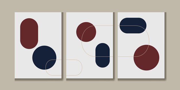 Conjunto de carteles abstractos contemporáneos de mediados de siglo con formas geométricas Diseño para papel tapiz