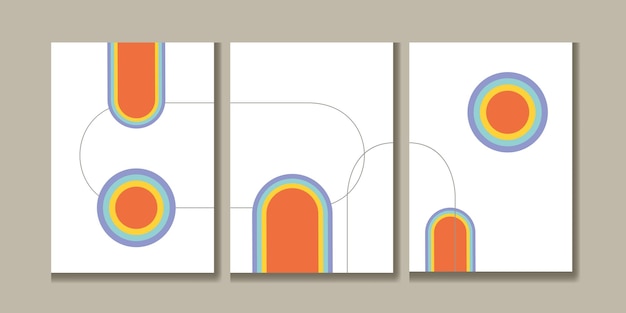 Conjunto de carteles abstractos contemporáneos de mediados de siglo con formas geométricas Diseño para papel tapiz