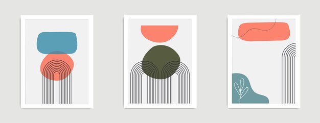 Conjunto de carteles abstractos contemporáneos de mediados de siglo con formas geométricas Diseño para papel tapiz
