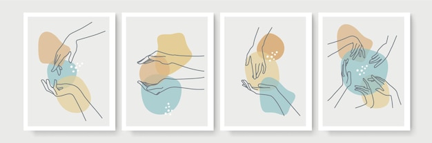 conjunto de carteles abstractos de estilo boho con gesto de mano