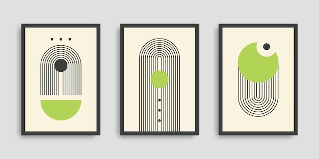 Vector conjunto de carteles abstractos con formas geométricas. arte de pared minimalista